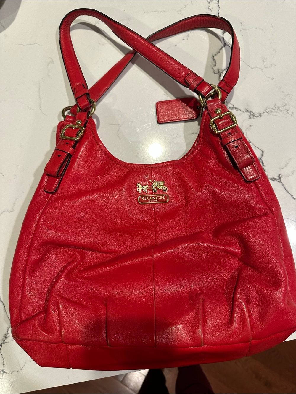 Coach Red Leather Shoulder Hobo with Gold Accents